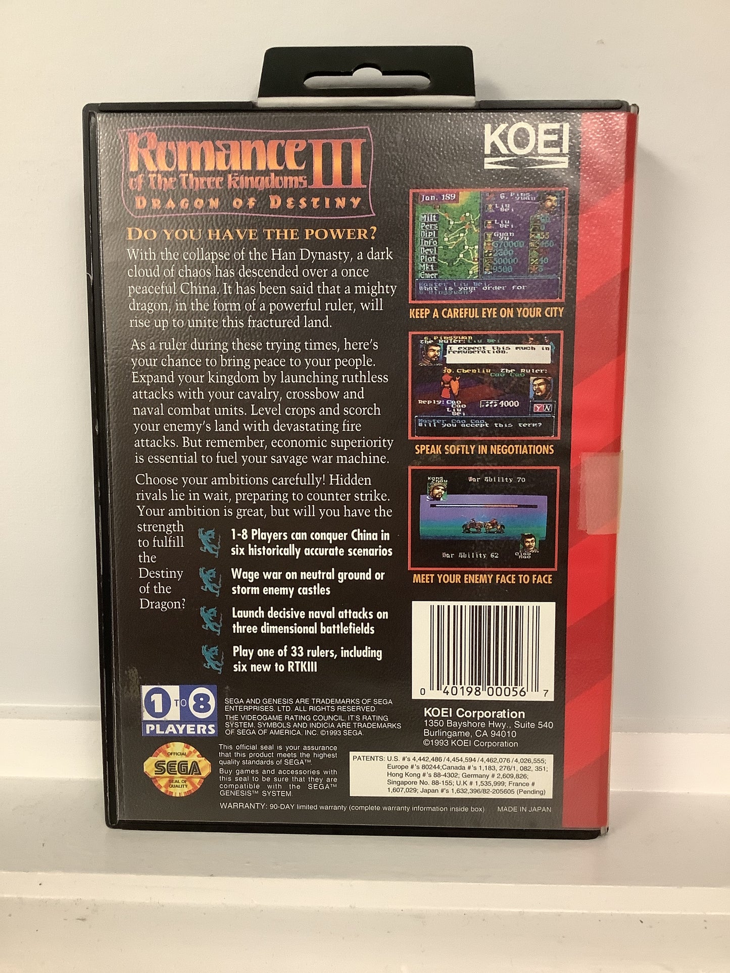 Romance of the Three Kingdoms III Dragon of Destiny - Sega Genesis