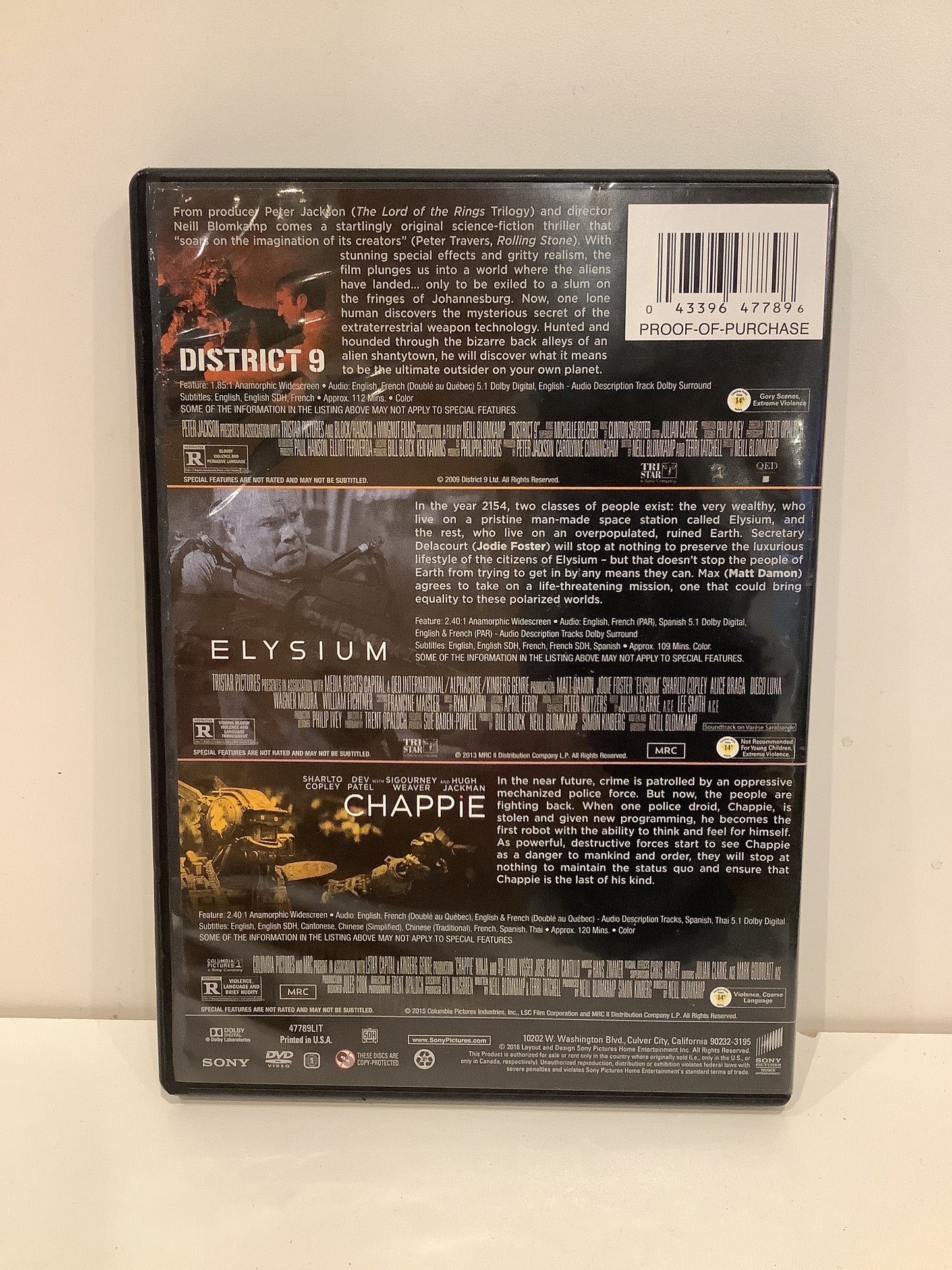 Blomkamp Triple Feature: District 9 / Elysium / Chappie - DVD