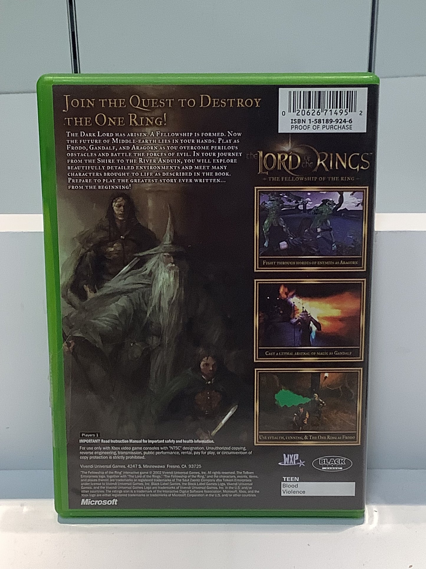 Lord of the Rings Fellowship of the Ring - Xbox