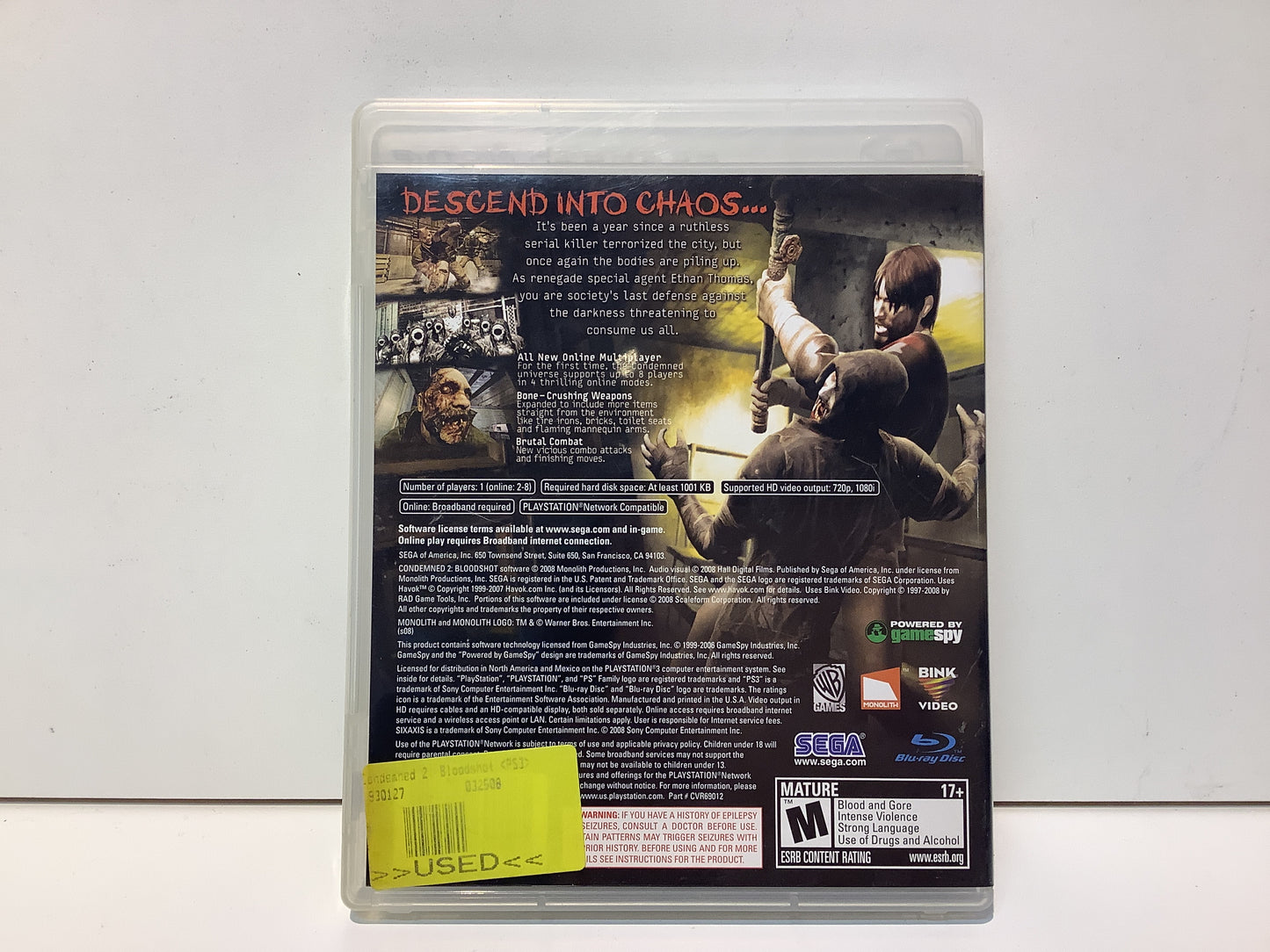 Condemned 2 Bloodshot - Playstation 3